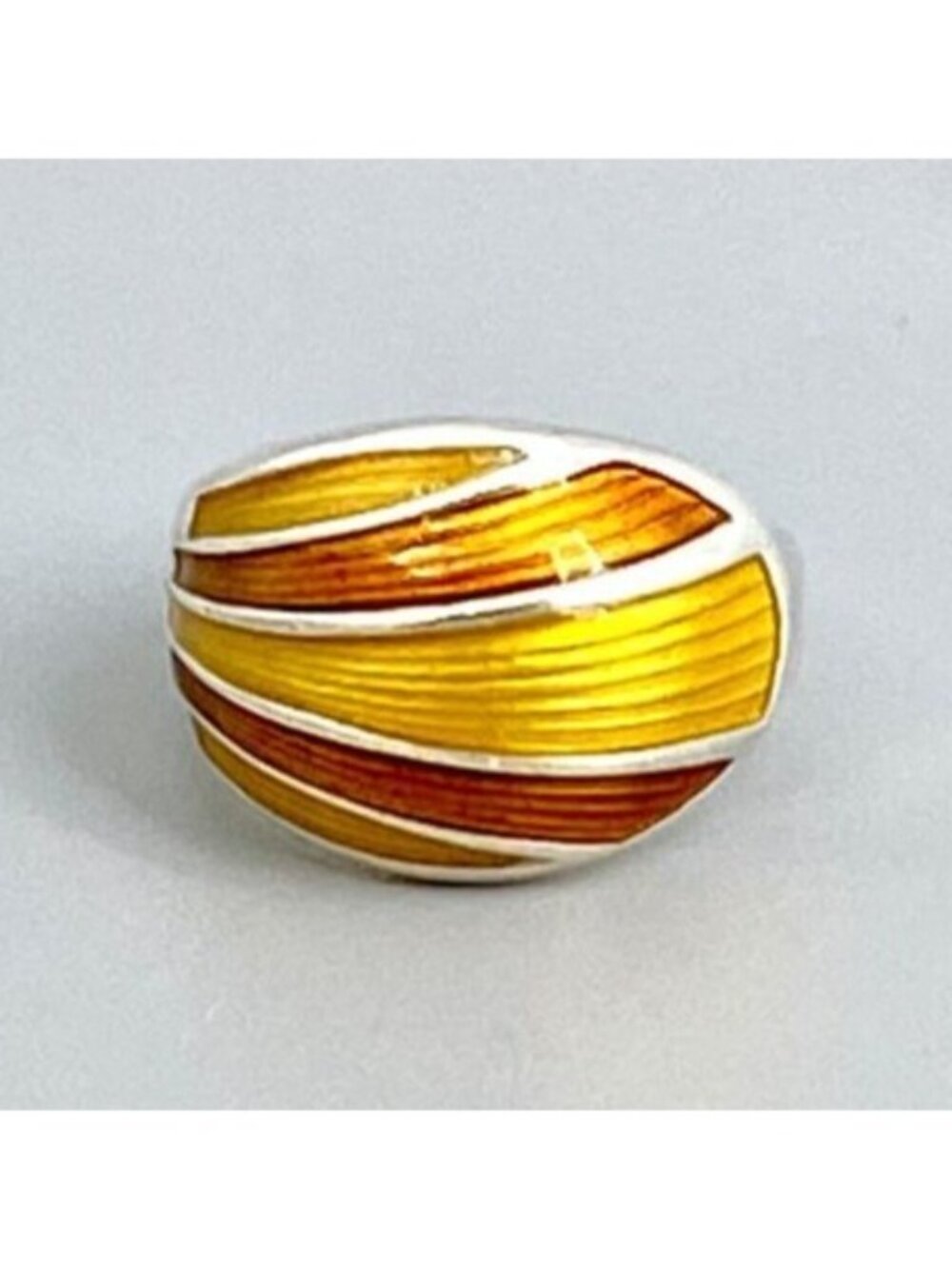 David Andersen Norway Sterling Silver Orange Yellow Enamel Ring Adjustable Sz 6
